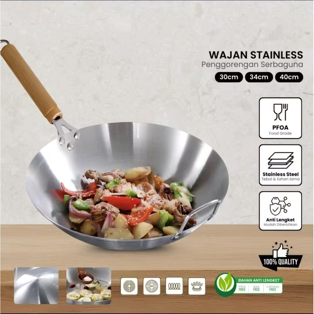 กระทะสแตนเลส 304 -ไม่มีการเคลือบสําหรับกระทะเพื่อสุขภาพและทนทาน