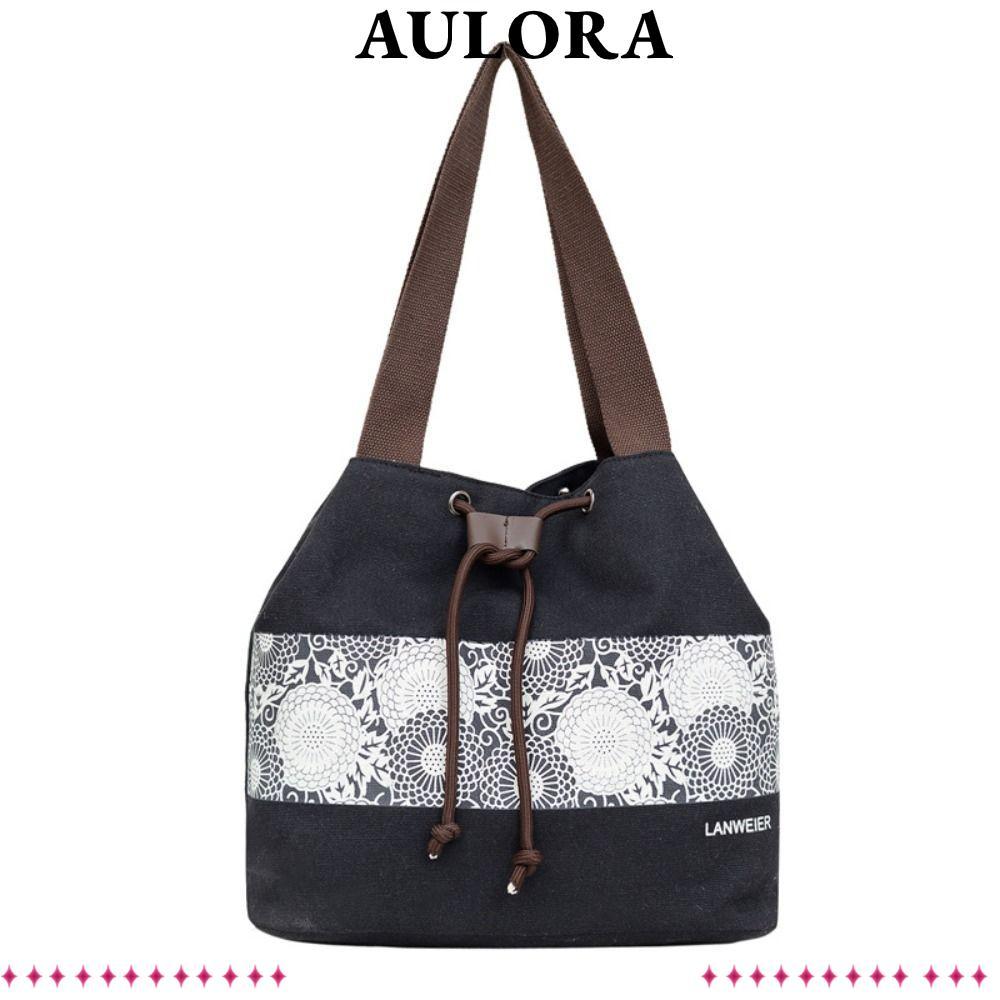 กระเป๋าสะพาย AULORA กระเป๋าเป้สะพายหลังด้านข้างของผู้หญิงสไตล์ชาติพันธุ์ความจุขนาดใหญ่, เชือกรูดเรียบง่ายอินเทรนด์พิมพ์ Tote Casual Outing
