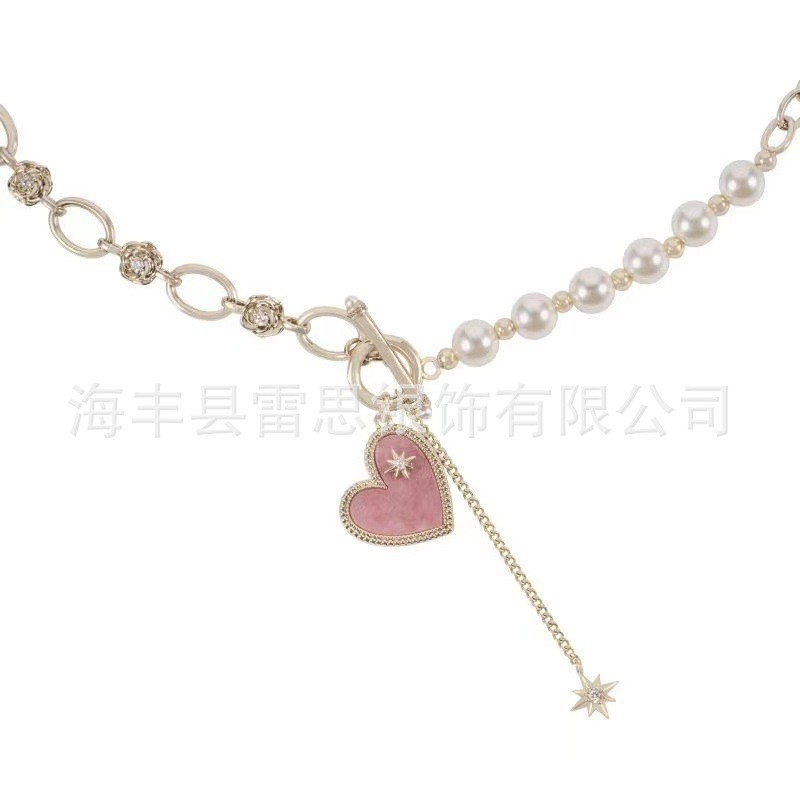 Rose Series Love Pink Rose Stone OT Buckle Clavicle สร้อยคอสมาร์ทประณีตจี้ Niche/H1.7