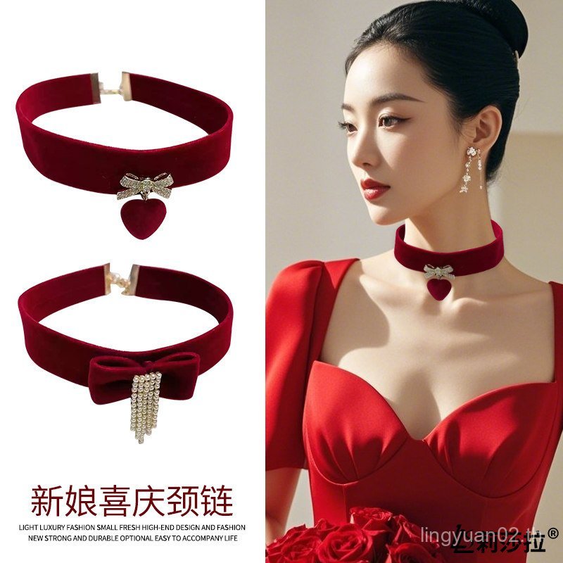 สร้อยคอน้ำหนักเบาแบบโซ่วินเทจสีกำมะหยี่พร้อมโบว์หรูหรารูปแบบRDW4