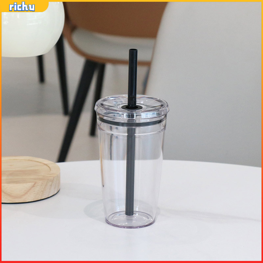 [richu] ถ้วยเครื่องดื่มฉนวนเครื่องล้างจานปลอดภัยถ้วย 450ml ถ้วยน้ําพลาสติกแบบใช้ซ้ําได้พร้อมฝาปิดฟาง Bpa-free Iced Coffee Tea Tumbler เหมาะสําหรับสมูทตี้และเครื่องดื่มสําหรับทุกวัน