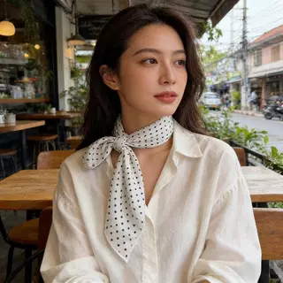 Miss_J พร้อมส่งจากกทม🎀ผ้าคลุมศีรษะผ้าฝ้ายผสมลินินลายจุดสุดคลาสสิกและใช้งานได้หลากหลาย ขนาด 70*70 ซม.