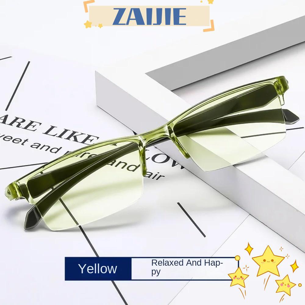 ZAIJIE แว่นอ่านหนังสือ, Ultralight สมาร์ทซูมอัตโนมัติ Anti Blue-, แว่นตาไร้ขอบป้องกันรังสีแว่นตาสายตายาว