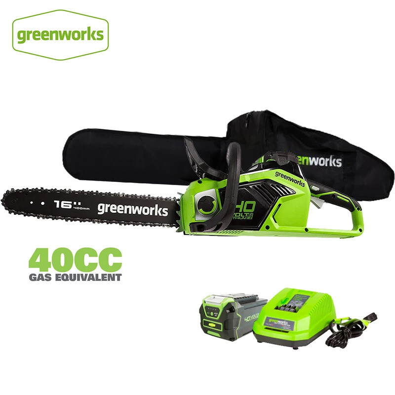 Greenworks GD40CS18 40V Chainsaw พร้อมแบตเตอรี่ 4.0ah 16 นิ้วมอเตอร์ไร้แปรง 20 m/s ชาร์จไร้สายเลื่อย