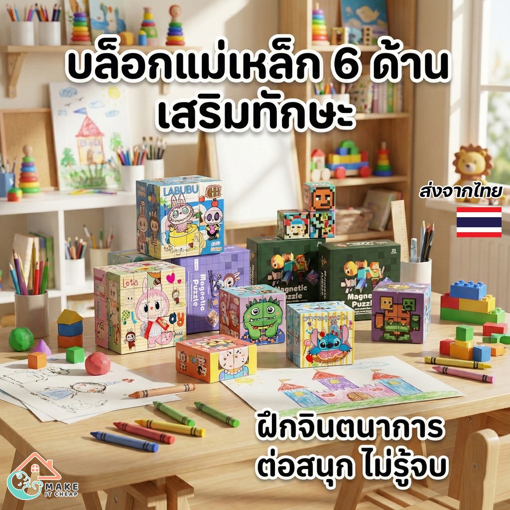 บล็อกตัวต่อแม่เหล็ก 25 ชิ้น แบบ 6 ด้าน Magnetic Cube ของเล่นเด็ก เสริมความคิดสร้างสรรค์ พัฒนาทักษะ เล่นได้หลากหลาย