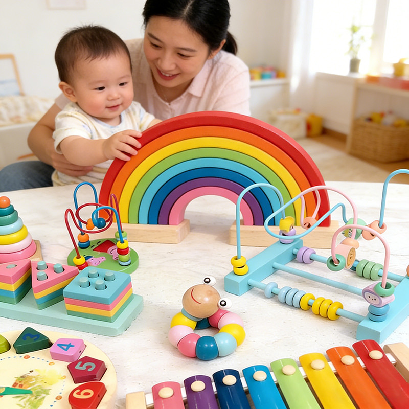 ของเล่นไม้สีรุ้งตัวต่อรูปทรงเสริมพัฒนาการ เด็กหลักสูตรการเรียนเบื้องต้น ช่วยฝึกการจินตนาการและการแก้ปัญหา เล่นได้หลายรูป - รูปที่ 2