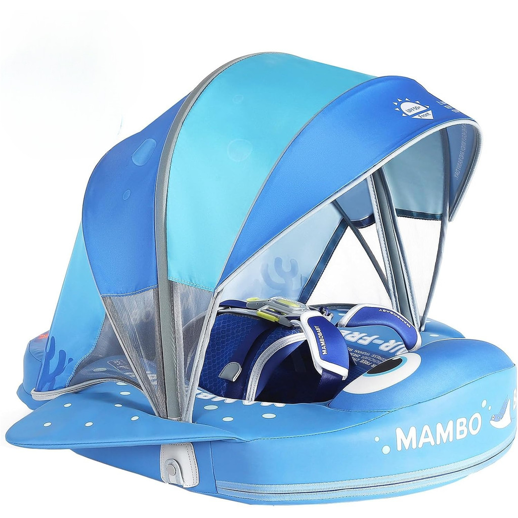 Mambobaby Float with Canopy and Tail ใหม่อัพเกรด Non-Inflatable Baby Pool Float Mambo Float Swim Trainer Solid ทารกว่ายน้ําลอยปรับ Pearl โฟมแหวนว่ายน้ําเด็ก