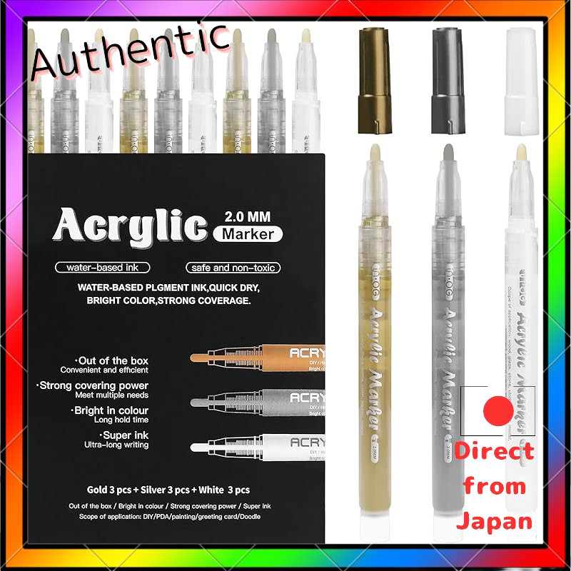 Inoranges Acrylic Marker Pen 3-color 9-piece set, color pens for rock art, metal, wood, sign pen, DI