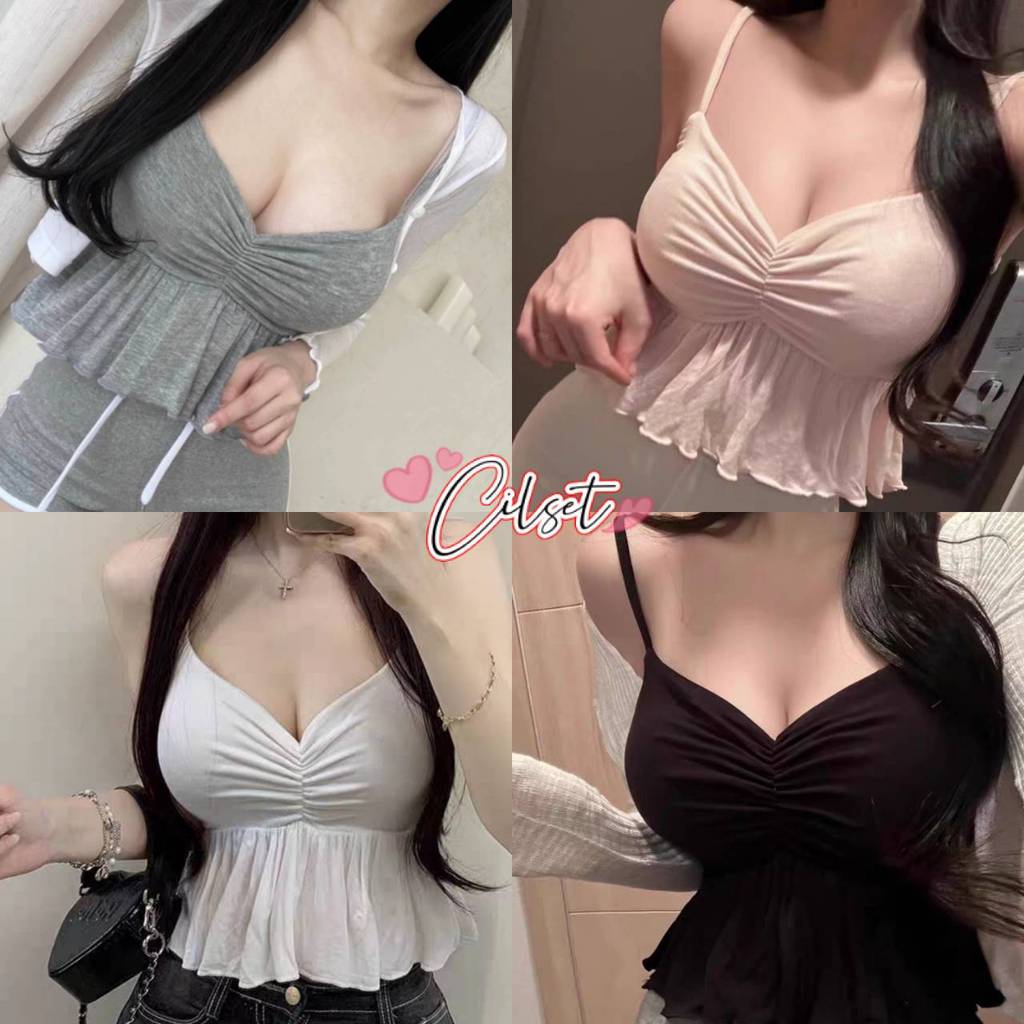 Cilset🎀พร้อมส่ง🎀 เสื้อสายเดี่ยว มีซับ-in ผ้าพริ้ว สีพาสเทลน่ารัก ใส่สบาย ไซส์พอดีตัว FY2762