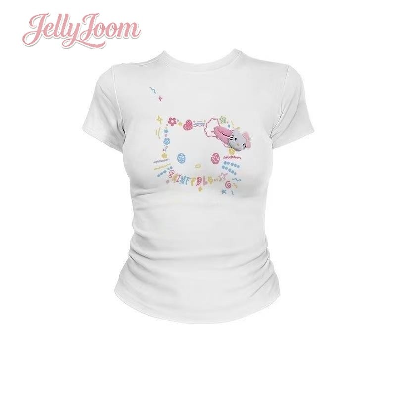 ✨🌺ส่งจากไทย🩷✨เสื้อยืดแขนสั้นผู้หญิงน่ารักและเซ็กซี่ ทรงเข้ารูปใหม่สำหรับฤดูร้อน เสื้อครอปสั้นเซ็กซี่สำหรับสาวๆ