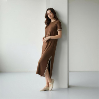 FOREVER SWEET Rose Side Slit Dress Midi Cotton Comfort - Midi Dress Wanita Casual