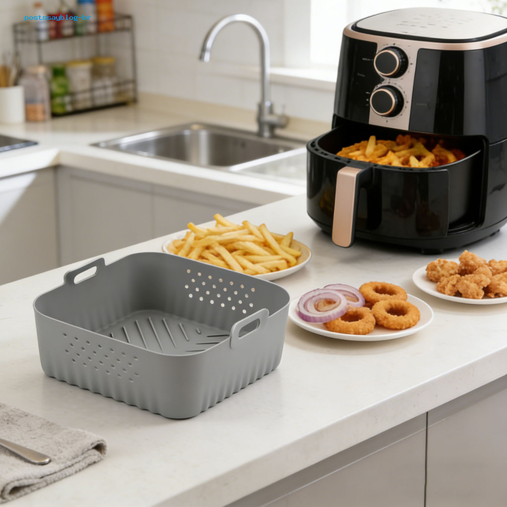 ซิลิโคนทําอาหาร Liner Fryer Liner นํากลับมาใช้ใหม่ได้ Non-stick ซิลิโคน Air Fryer Liner สําหรับ Ninj