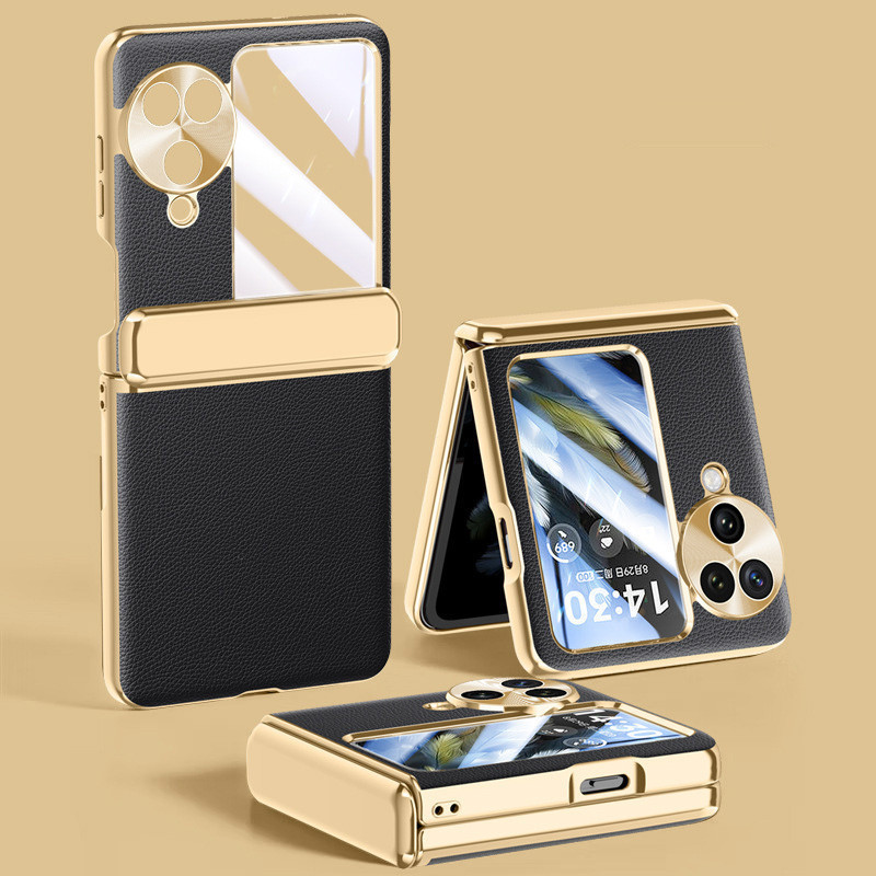 ใหม่สําหรับ OPPO Find N3 Flip เคสโทรศัพท์ N3Flip case ฟิล์มรวม บานพับหนังธรรมดา เปลือกป้องกันการตก