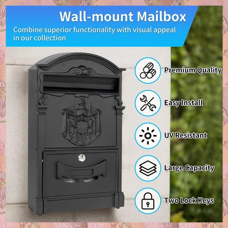 [h3w732xnj.ph] อลูมิเนียมด้านหน้า Villa กล่องจดหมายกลางแจ้ง Vintage สําหรับบ้านสวนหนังสือพิมพ์กล่องส