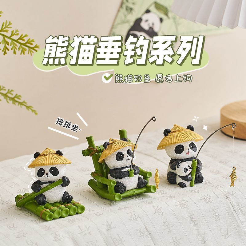 Hot Sale#Panda Fishing Small Ornament Workstation Emotional Stability Artifact Cute Healing Stress R