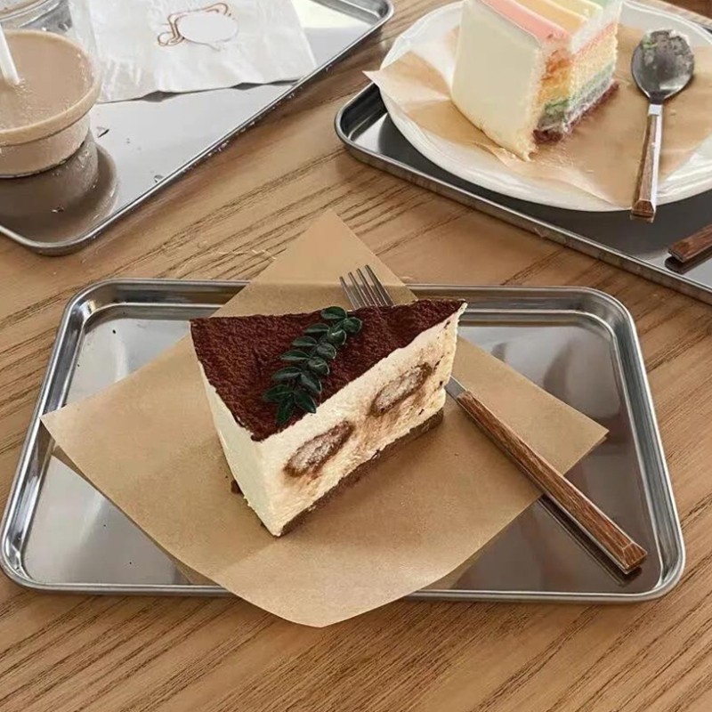 SUNNY ถาดสเตนเลส ins ทรงสี่เหลี่ยม ถาดขนม ถาด จาน ถาดหลุมสแตนเลส สําหรับใส่ขนมหวาน เค้ก คาเฟ่ - รูปที่ 4