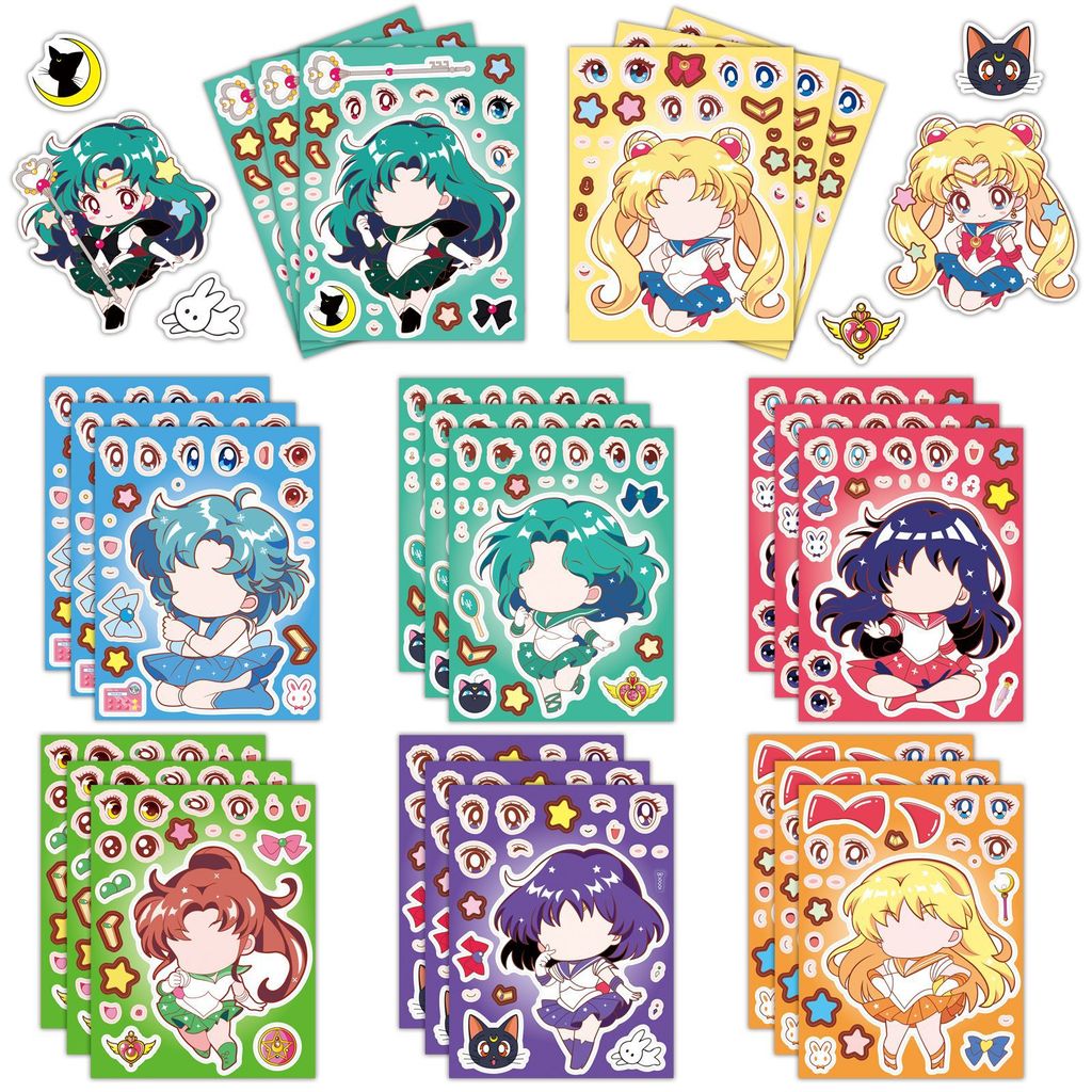 8ชิ้นเซเลอร์มูนแต่งตัวรางวัลสติกเกอร์ปริศนา ทําเอง เด็กที่มีในช่วงต้นปริศนาของเล่นสติกเกอร์