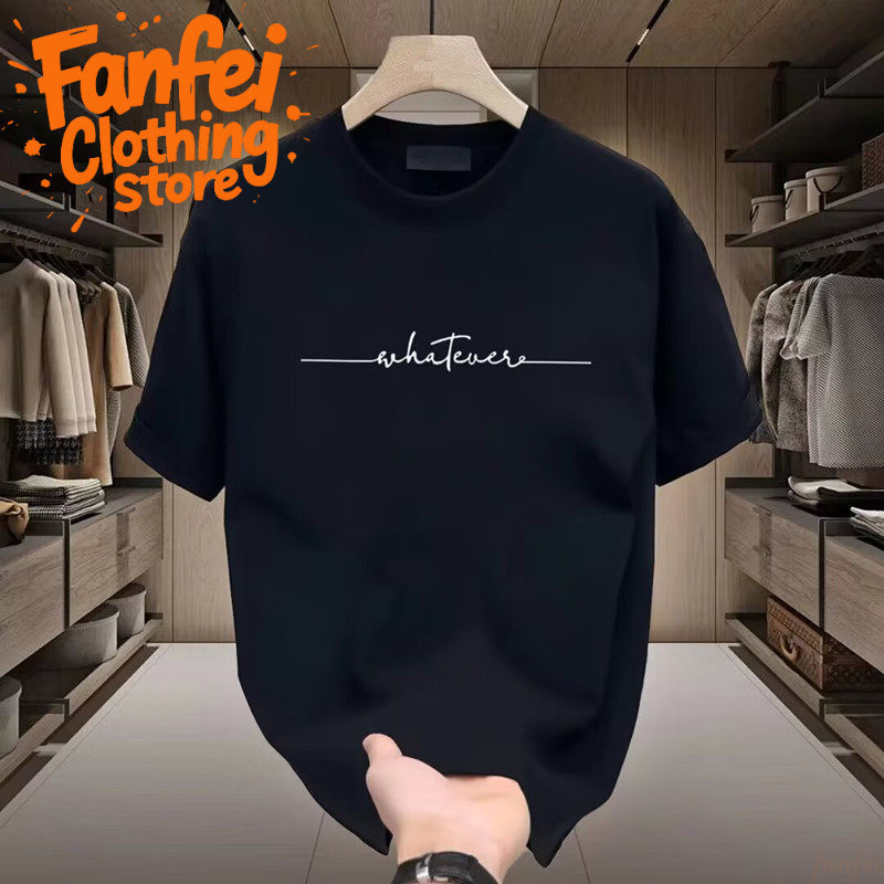 จัดส่งตลอด 24 ชั่วโมง Fanfei เสื้อยืดพิมพ์ลายตัวอักษรเรียบง่าย | แฟชั่นบุรุษแขนสั้นสีดำ