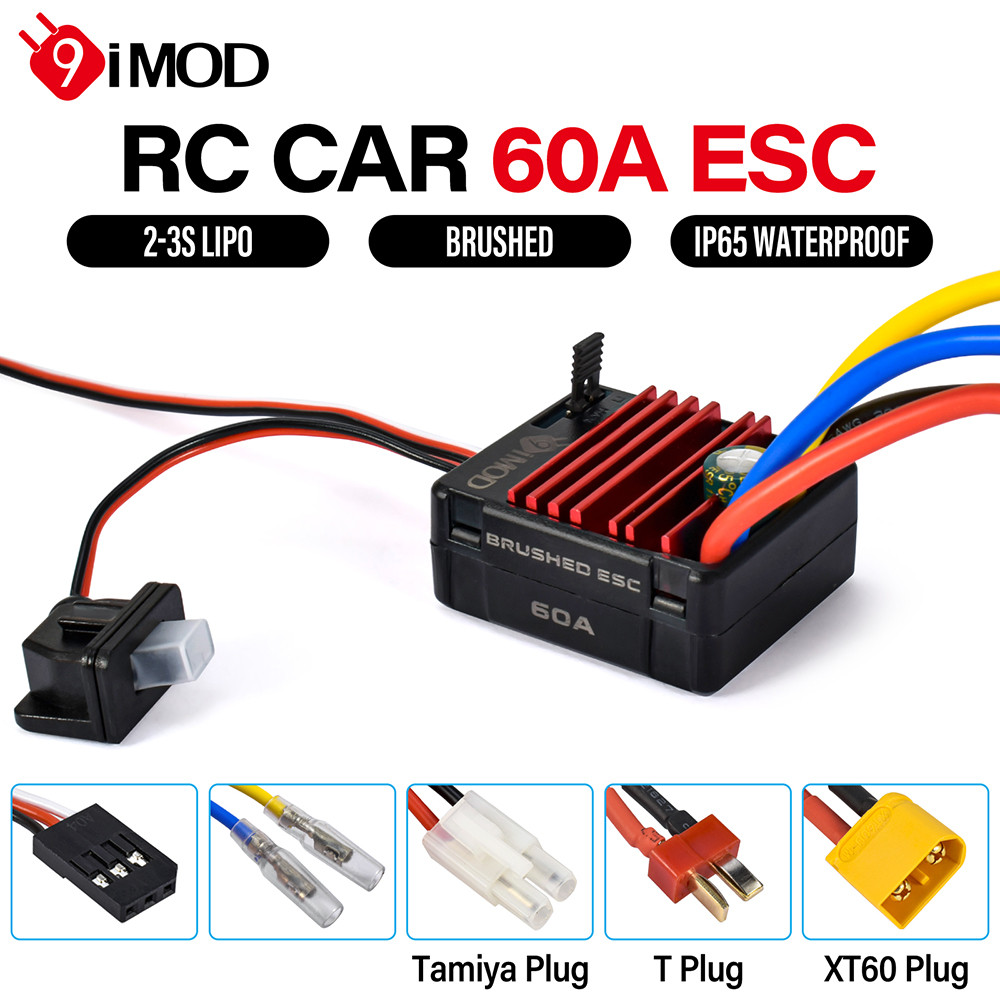 9IMOD 60A Brushed Electronic Speed Controller IP65 Waterproof BEC 5V/2A 2-3S Lipo Compatible for 550 540 Motors RC Crawler Car