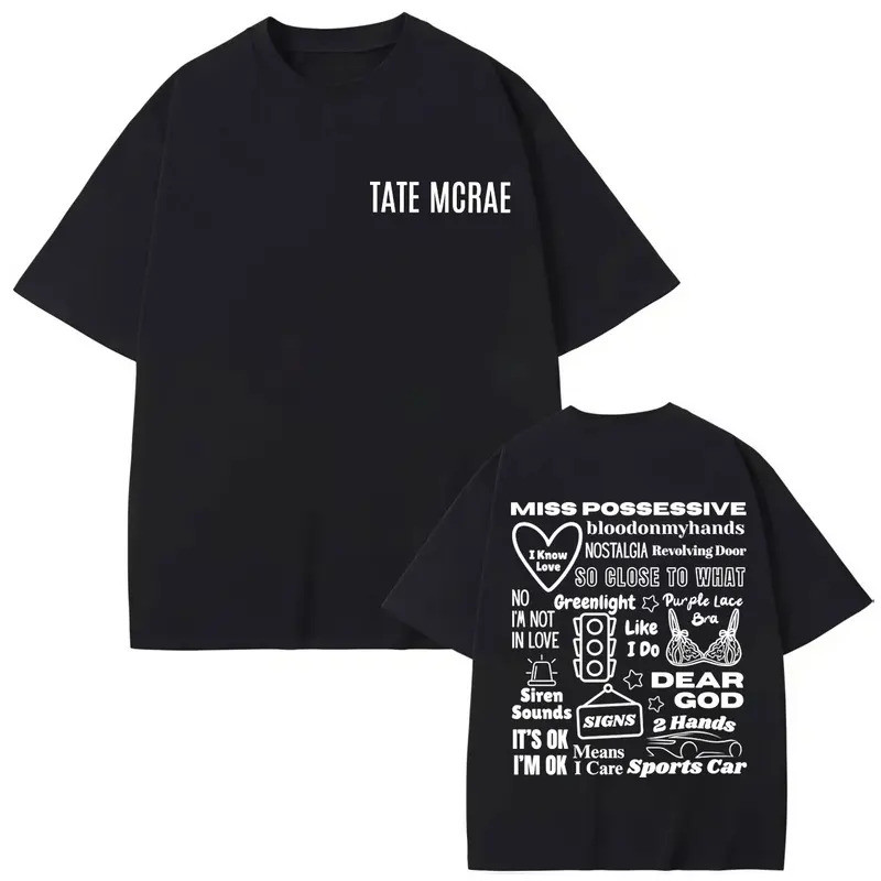นักร้อง Tate McRae Merch เสื้อยืดผู้ชายผู้หญิง Hip Hop แฟชั่นแขนสั้นเสื้อยืดลําลองหลวมผ้าฝ้ายเสื้อยื