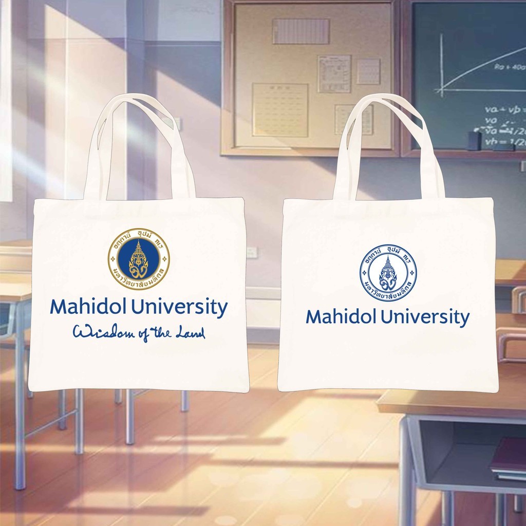 Mahidol University White Canvas Tote | กระเป๋าผ้าแคนวาสสีขาว โลโก้มหาวิทยาลัยมหิดล 38*34*10