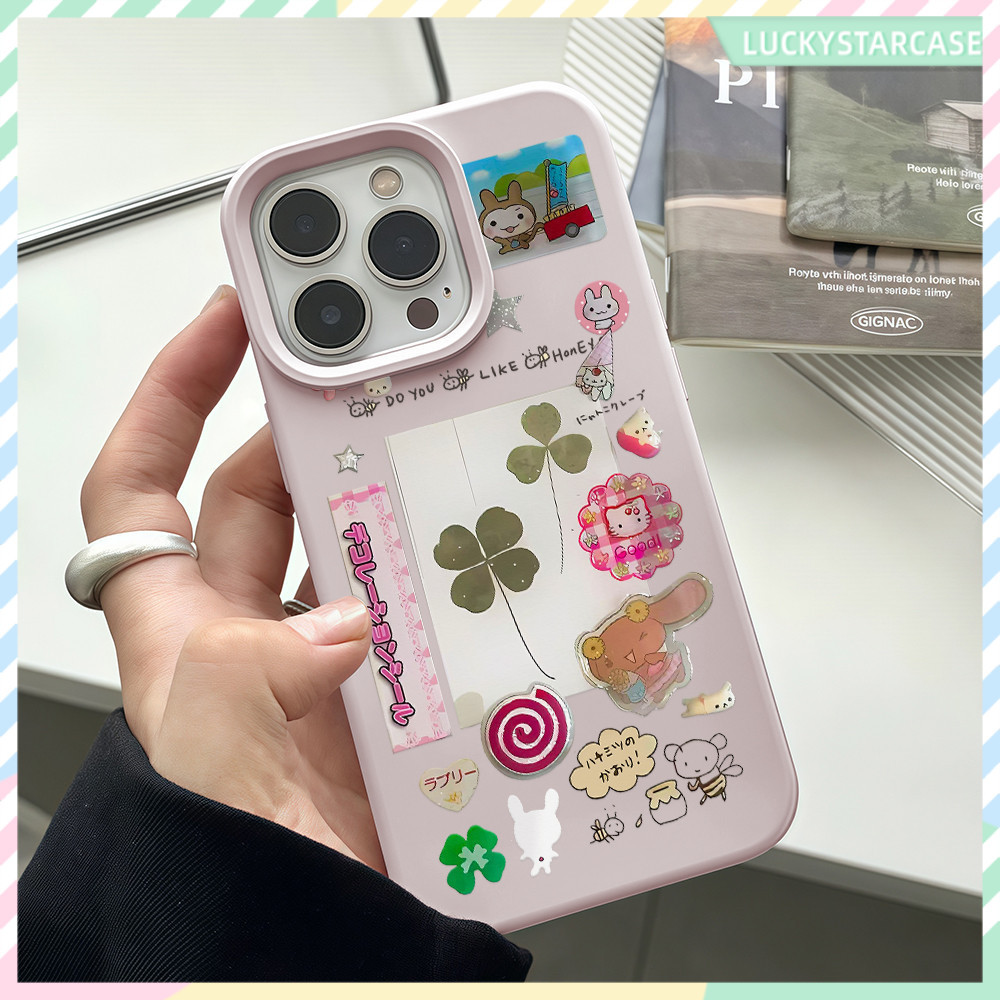 เคสไอโฟน For iPhone 11 17 16 15 12 13 14 15 Pro Max XR X XS Max 7 8 16 Plus เคสมือถือ สีพื้น การ์ตูนโคลเวอร์โชคดี Case ราคา ถูกที่สุด ดีลบีเคเค