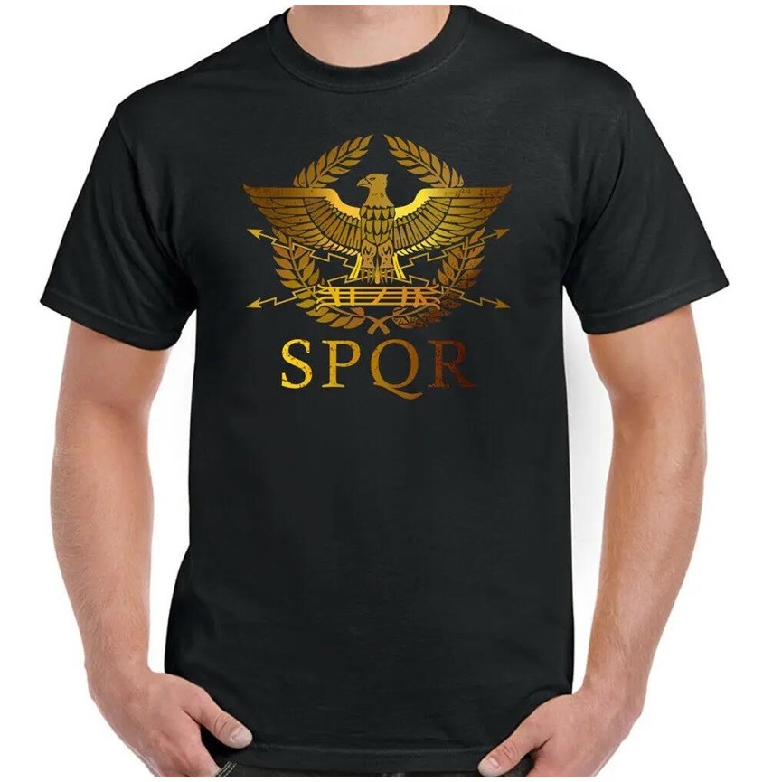 เสื้อยืดคอเต่าผู้ชายแบบคลาสสิกสไตล์จักรวรรดิโรมัน SPQR มังกร ทำจากฝ้ายบริสุทธิ์ ไซส์ S-3XL