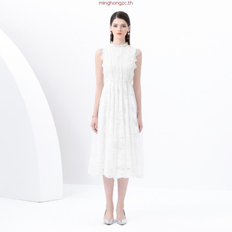 MOhito Tqxk ชุดเดรสมิดิลูกไม้สีขาว