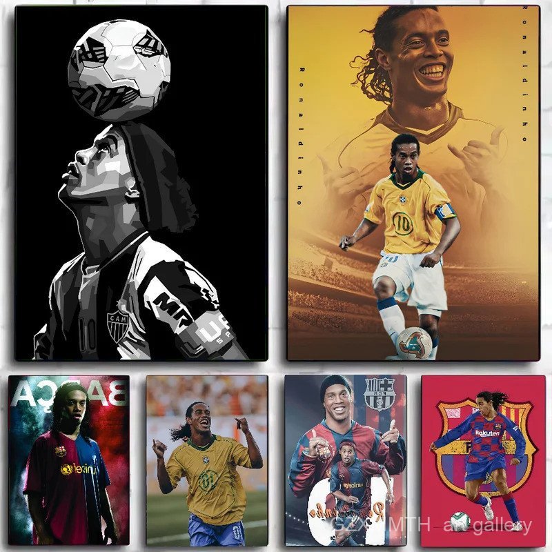 1PC Ronaldinho กีฬาฟุตบอล Star โปสเตอร์ศิลปะกระดาษกันน้ําสติกเกอร์กาแฟ House Bar Room Wall Decor อะนิเมะเด็กผ้าใบ Monochrome ส่วนบุคคล BEIM