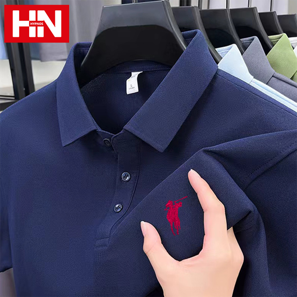 HYPNOS 2855-Y63 เสื้อโปโลผู้ชายปกปักลาย แขนสั้น สีพื้น ผ้านุ่ม ใส่สบาย ระบายอากาศได้ดี