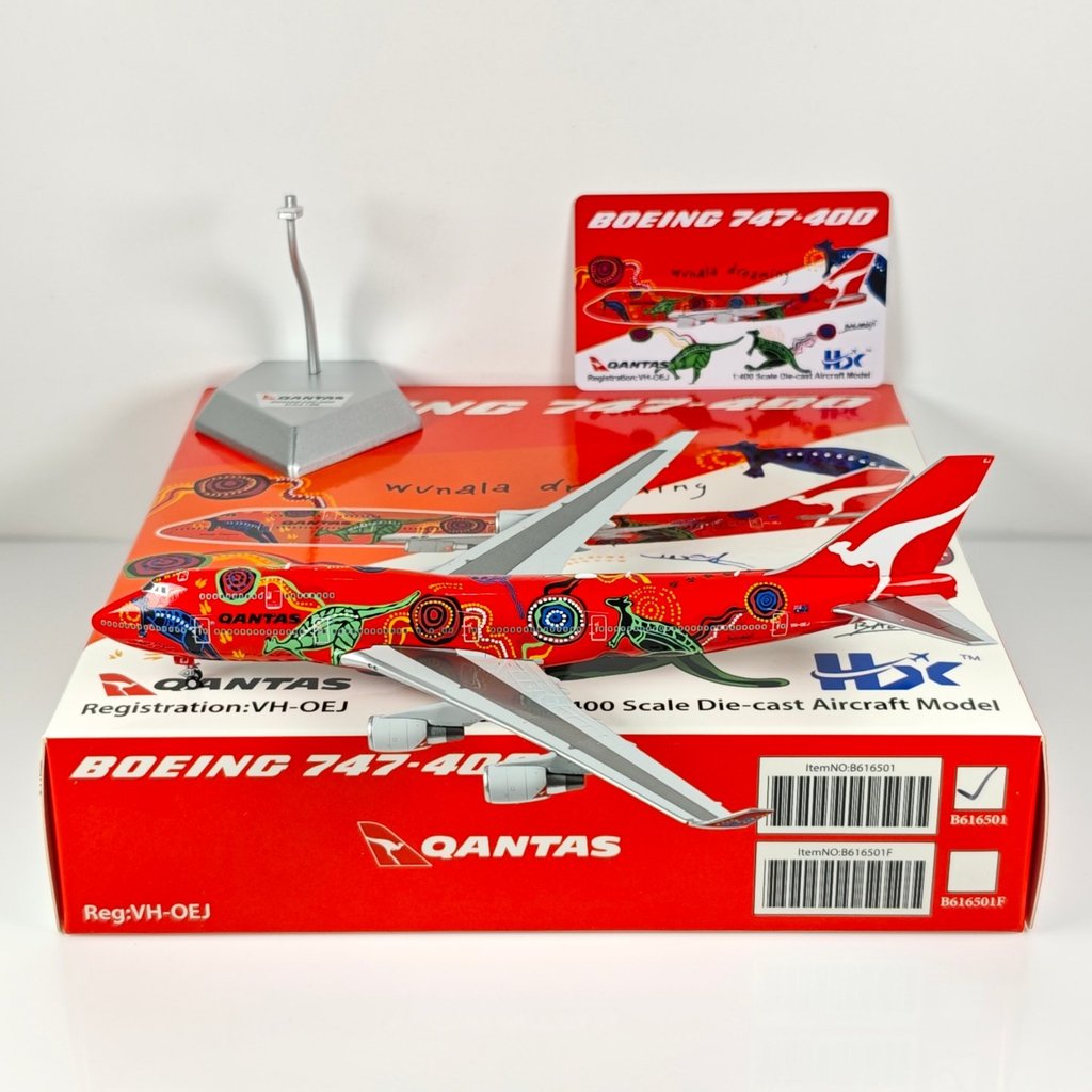 HX 1: 400 สายการบินออสเตรเลีย B747-400 VH-OEJ VH-OJB VH-EBU ภาพวาด Aboriginal