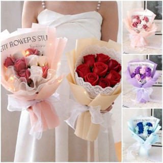 ดอกไม้ประดิษฐ์ทิวลิปมินิดอกไม้ช่อดอกไม้ขนาดเล็กโครเชต์มือทอด…