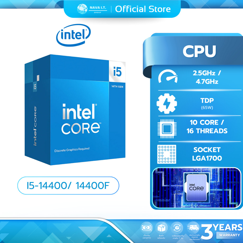 (มีส่งด่วน)INTEL CPU ซีพียู CORE I5-14400/14400F LGA 1700 รับประกัน 3 ปี