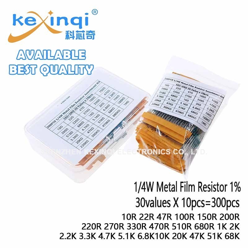 30 ค่า 1/4W Resistor Assorted Kit 1% ฟิล์มโลหะ 10R 47R 100R 220R 330R 470R 510R 1K 5.1K 6.8K 10K 47K