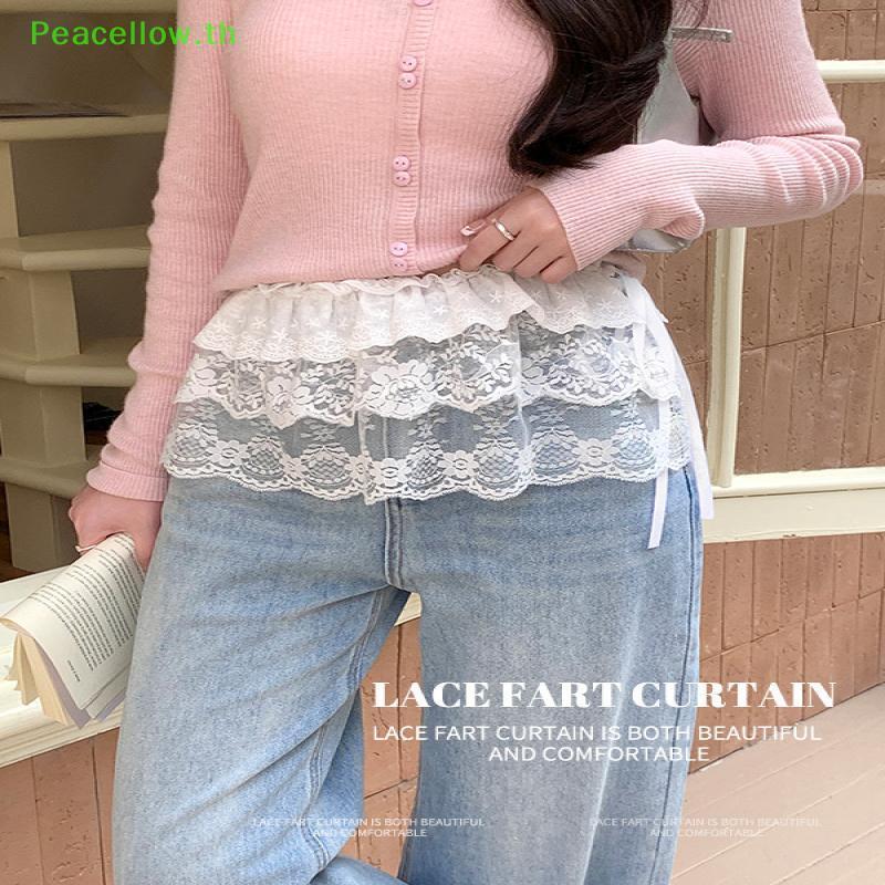 Peacellow บัลเล่ต์เกาหลีสไตล์ 3 ชั้นลูกไม้ Trim Mini Wrap กระโปรงผู้หญิง Y2K Streetwear เอวสูง Lace 