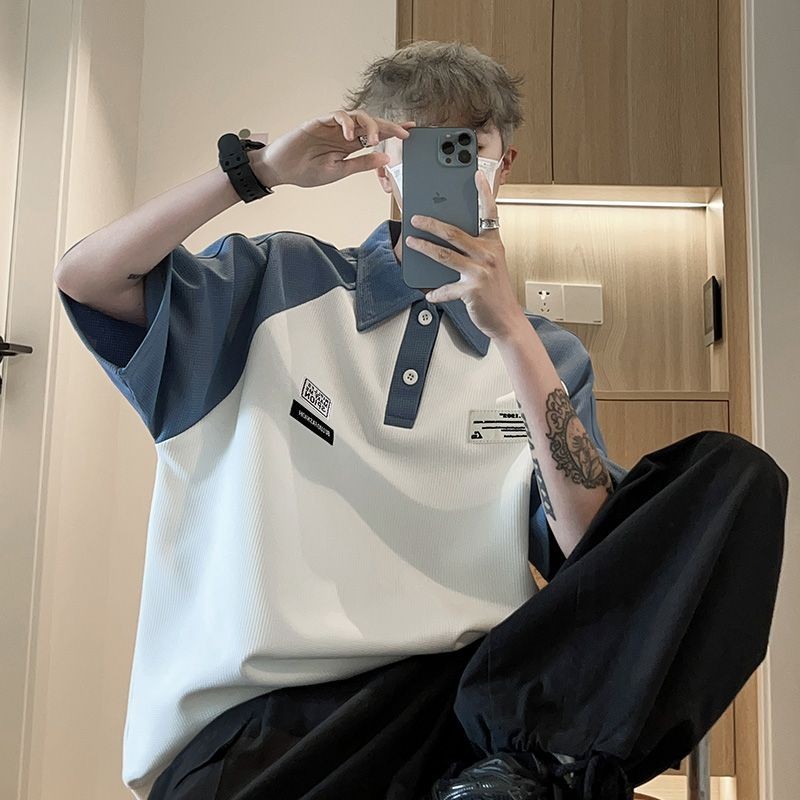 Waffle Boys POLO เสื้อนักเรียนสไตล์ STREET WEAR แขน Raglan สีตัดกัน