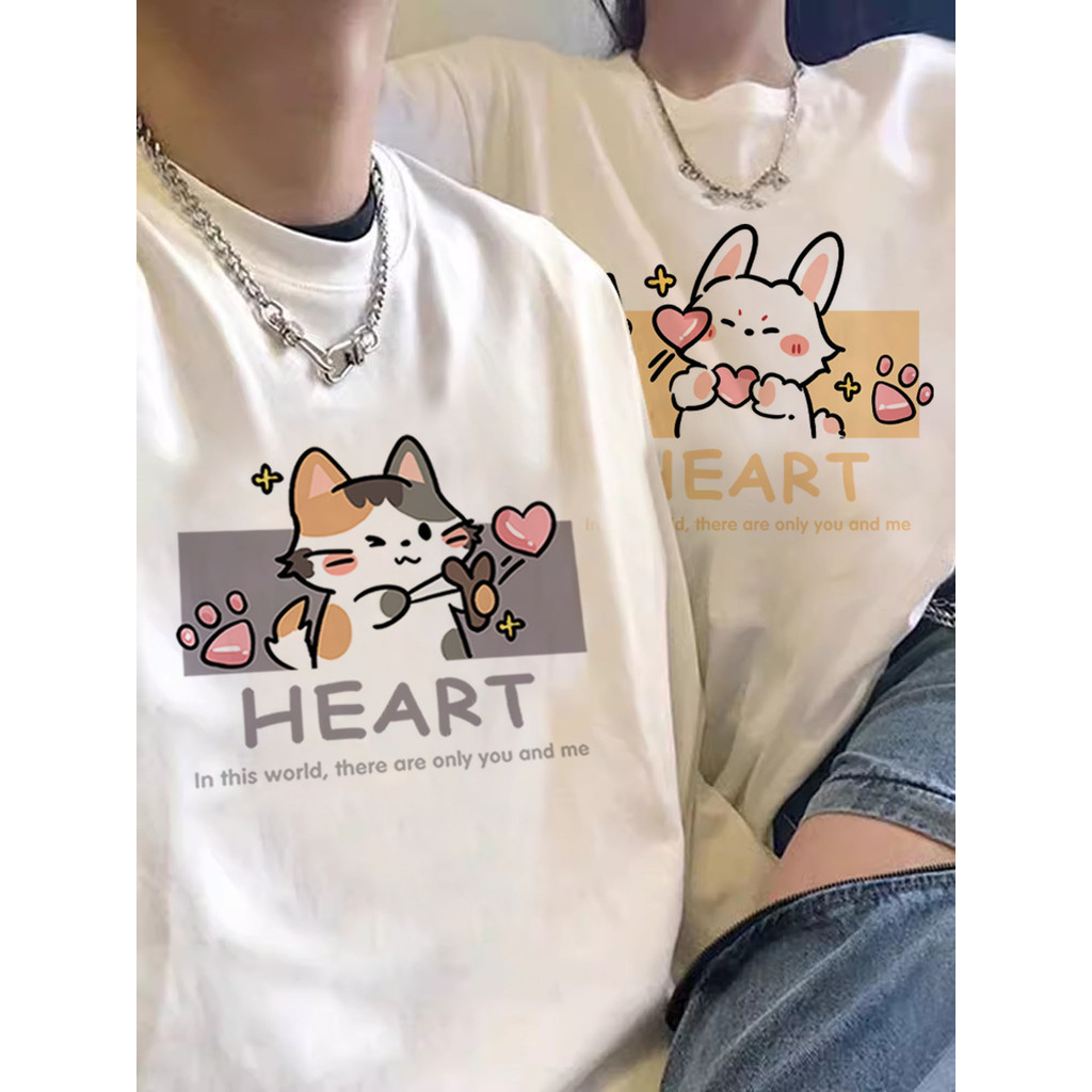 COD~ Couple T-shirt COTTON 2026 Valentine's Day New Style Sweet&Unique Couple Heart Print Couple T-s