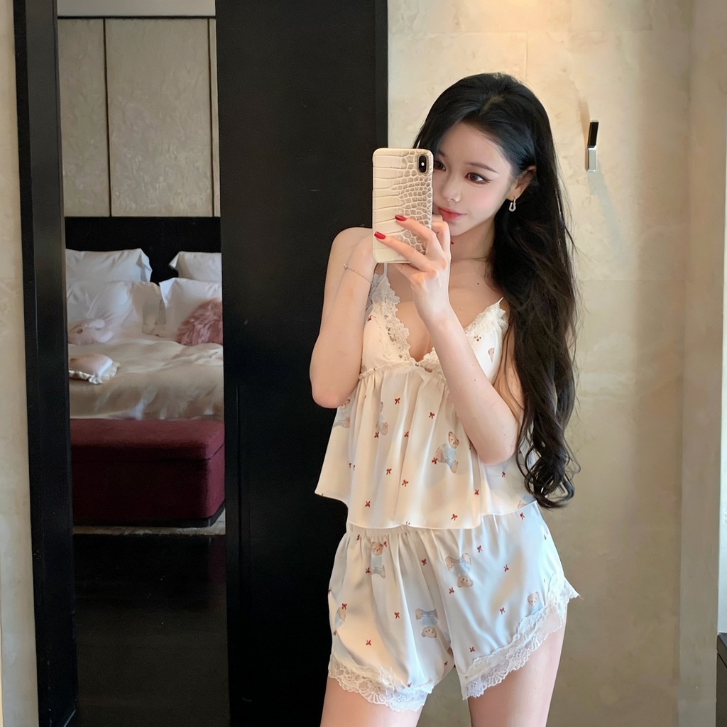 Polar_night💕💕ลวดลายการ์ตูน ชุดอยู่บ้าน มีบราในตัว คอวี ชุดนอนผ้าซาติน ลูกไม้เซ็กซี่ คุณภาพสูง ส่งไวจากไทย - รูปที่ 4