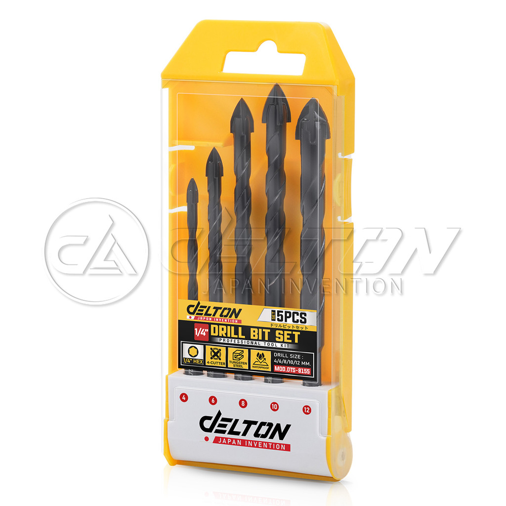 DELTON ชุดดอกสว่านอเนกประสงค์ 5 ชิ้น หัวคาร์ไบด์ 4 แฉก แกน 6 เหลี่ยม ขนาด 4 / 6 / 8 / 10 / 12 mm. รุ่น DTS-8155