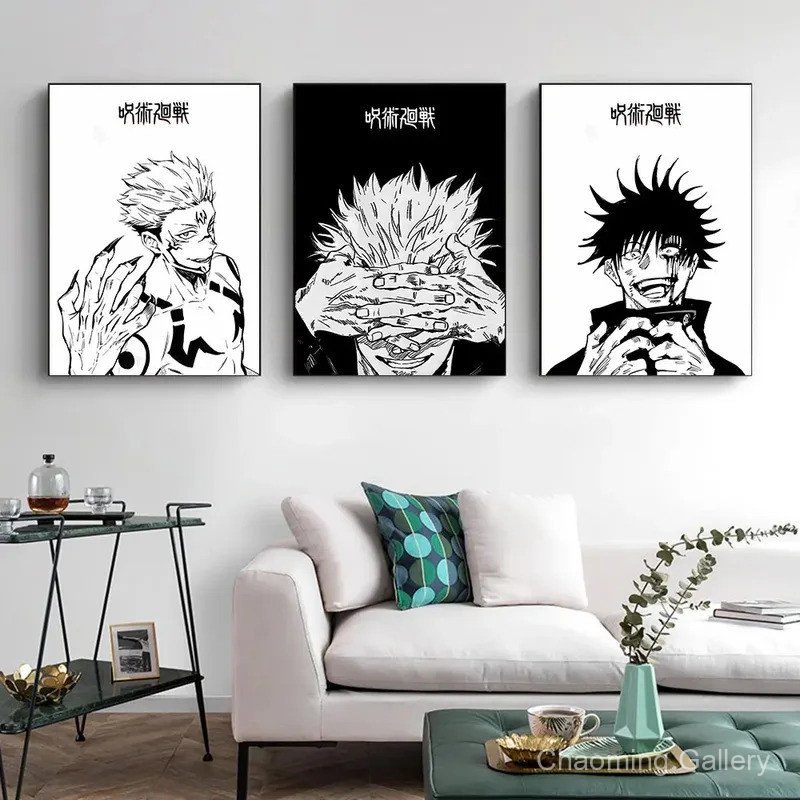 ญี่ปุ่นบทคัดย่อ Jujutsu Kaisen โปสเตอร์อะนิเมะ Wall Art Kinji Hakari ภาพ Satoru Gojo มังงะผ้าใบภาพวา