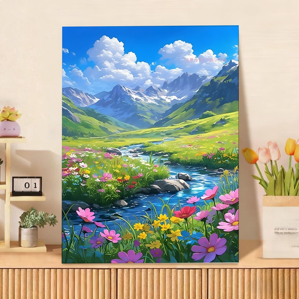 ระบายสีตามตัวเลข 40x50ซม มีเฟรม ภาพวาดตกแต่งอะคริลิก ของขวัญ DIY สำหรับเด็ก คู่ พร้อมกรอบ