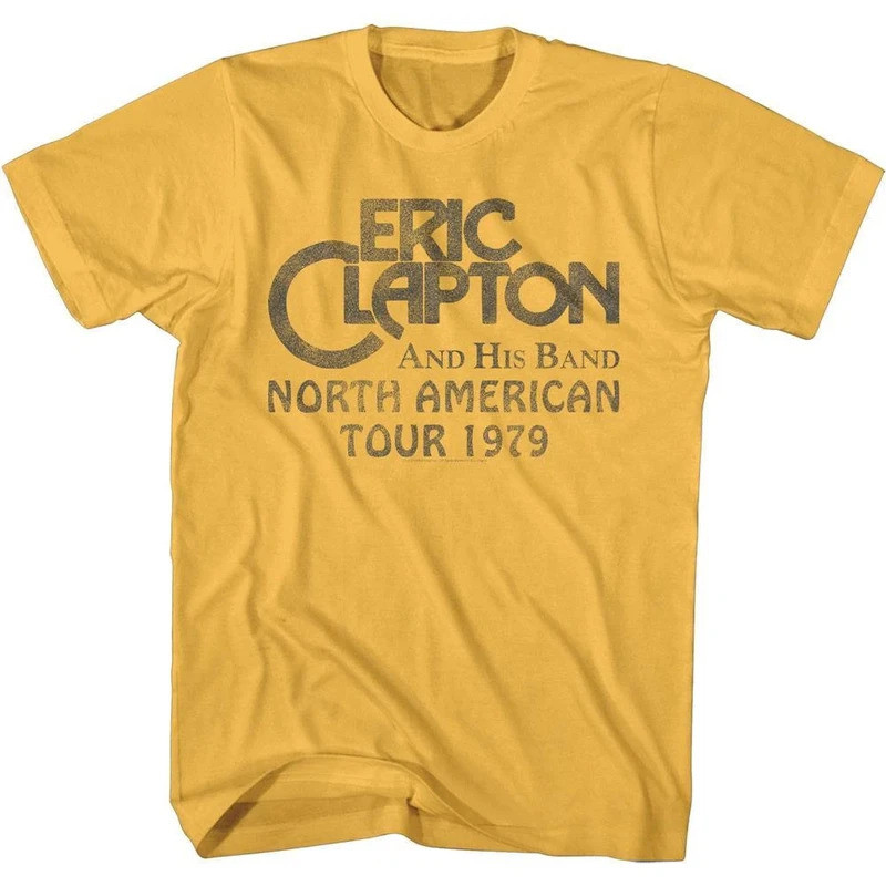 ตัวเสื้อยืดผู้ชาย Eric Clapton and His Band Tour 79 สำหรับทัวร์อเมริกาเหนือ คอนเสิร์ตร็อค หรูหราและม
