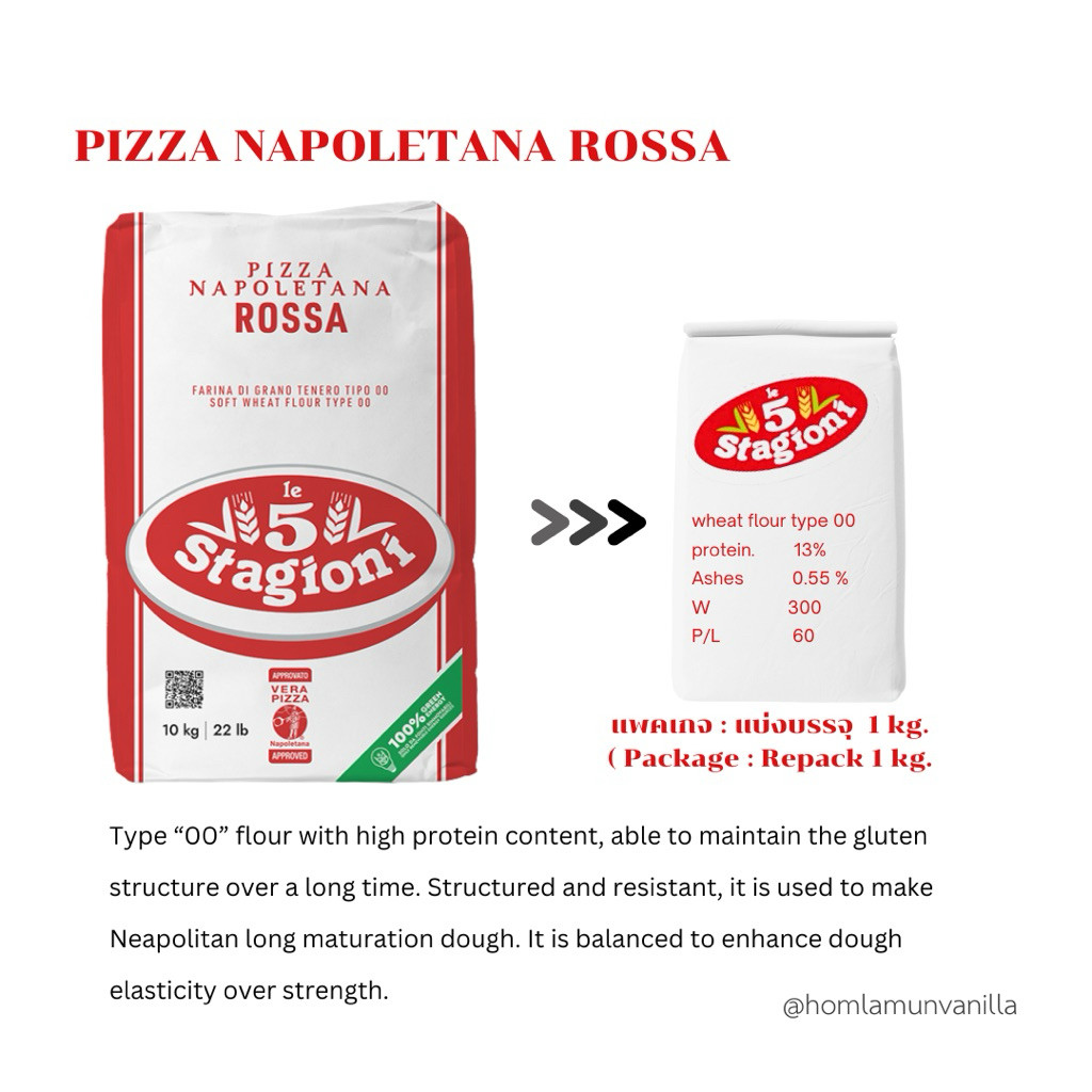 แป้งพิซซ่า Le5 Stagioni PIZZA NAPOLETANA ROSSA RED แบ่งบรรจุ (Repacked ) 1 kg.