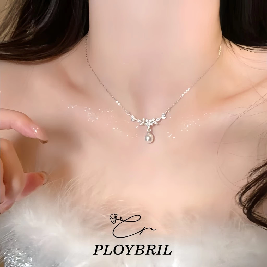 PLOYBRIL สร้อยคอ ประดับมุก พลอยเทียม ดอกไม้ สไตล์เกาหลี สําหรับผู้หญิง X015