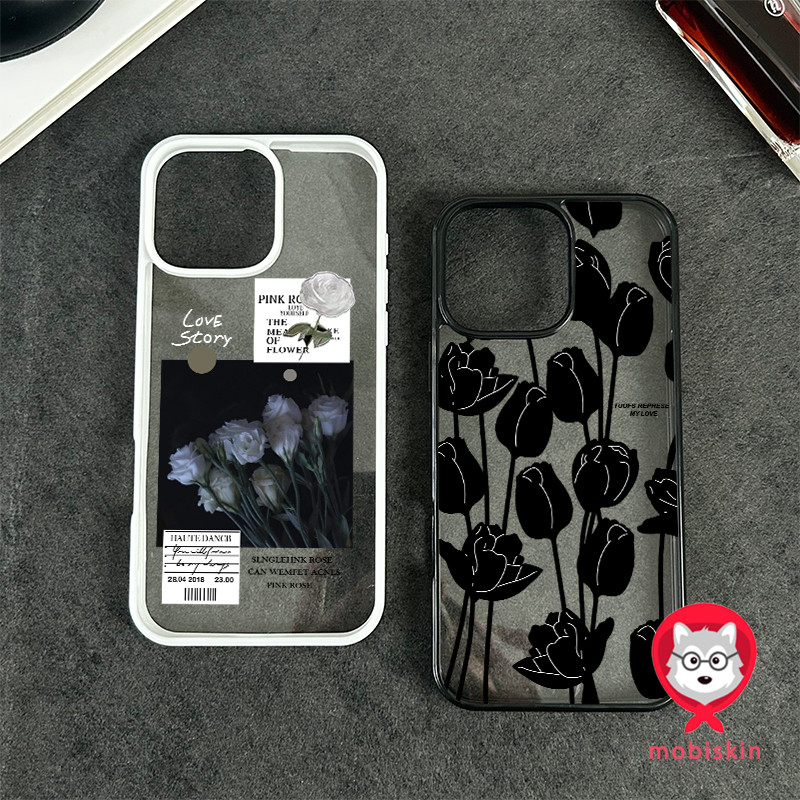 เคสโทรศัพท์ สำหรับ iPhone 11 13 16 ProMax 17 Case iPhone 13 14 15 ProMax 12 13 ProMaxกุหลาบขาว อะคริลิค 2 in 1 การ์ตูนน่