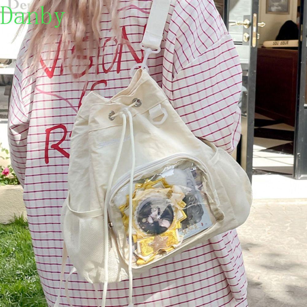 DANBY Nylon Drawstring Backpack, Transparent Sweet Casual Ita Backpack, Knapsack Lightweight Badge D