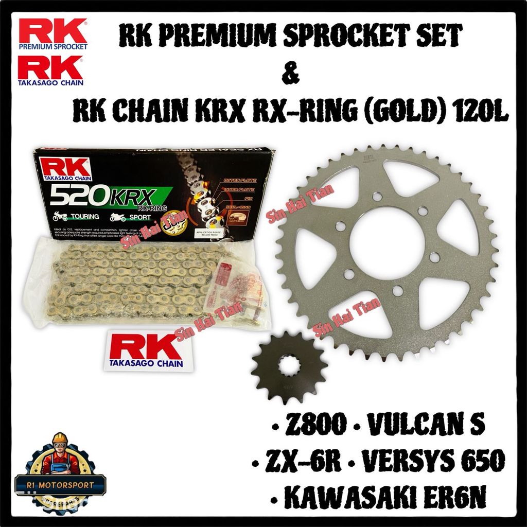 [RK SPROCKET SET 520 RK CHAIN ORDING] Z800 VULCAN S ZX6R VERSYS 650 ER6N RK SPROCKET RK Chain (520 K