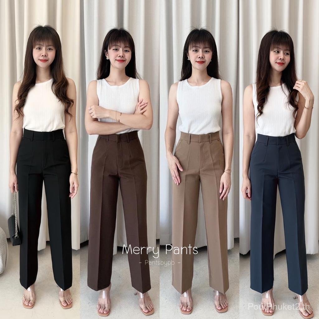 【PoutPhuket Mall】Merry Pants | กางเกงกระบอกกลาง เอวสูง ผ้าไอรีส