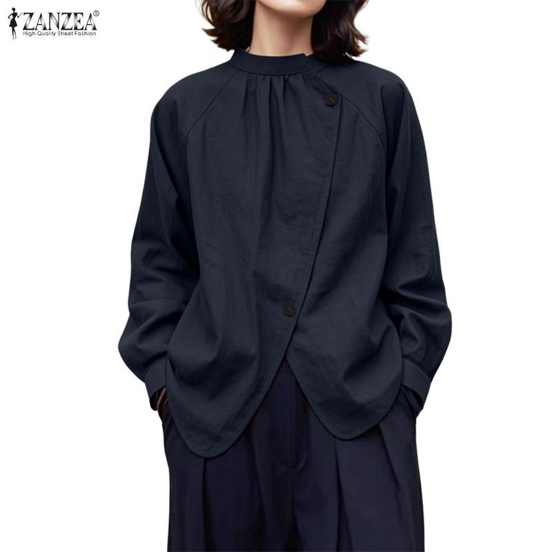 Zanzea เสื้อแขนยาวสไตล์เกาหลี ดีไซน์เอจี้ อสมมาตร พลาเก็ต สบายๆ ในทรง H-shaped — صورة 6