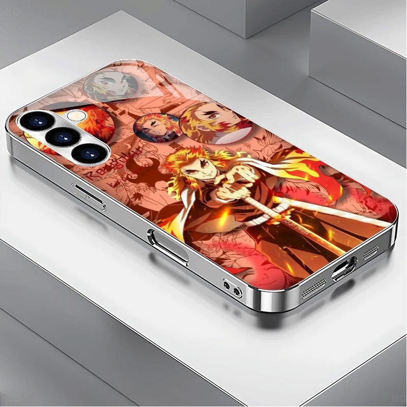 SAMSUNG Rengoku Demon Slayer 09 หรูหราชุบกรอบแก้วเคสโทรศัพท์สําหรับSamsung Galaxy S22 S23 S24 S25 Ul
